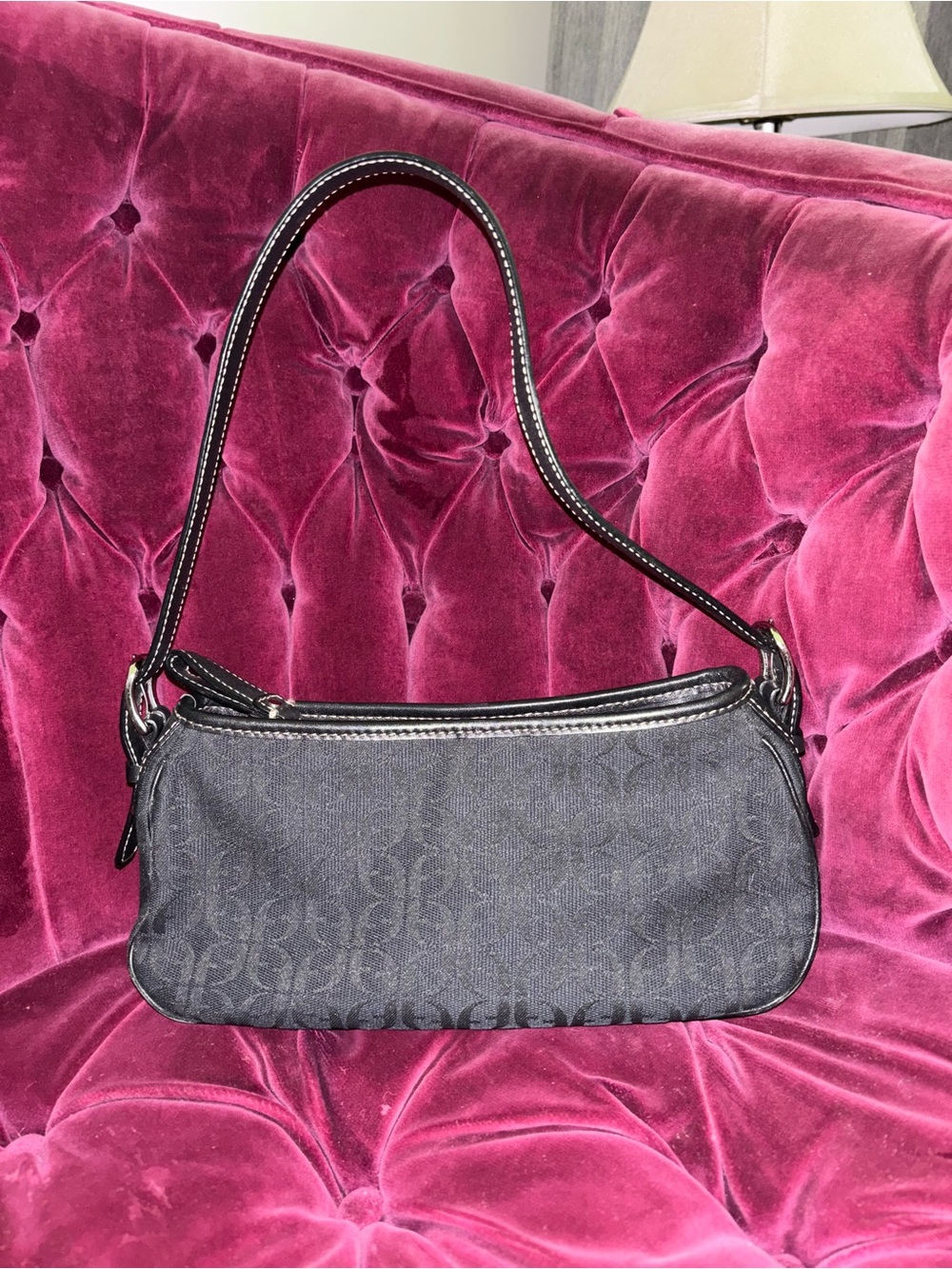 Y2K FOSSIL Black Signature Emblem Shoulder Bag with Leather Trim